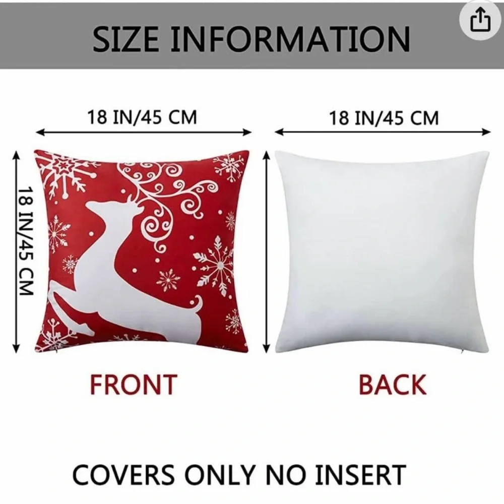 NEW (NIP) Festive Red and White Christmas Pillow Covers (no inserts) 18” x 18”